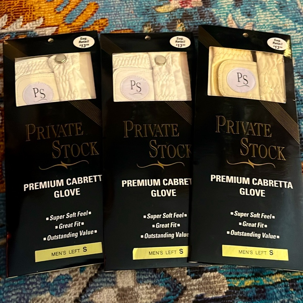 3 count Private stock premium Cabretta golf driving gloves men’s left small. NEW